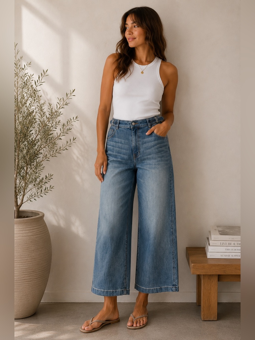 Carve Designsâ Portland Wide Leg Crop Side Buckles Organic Cotton Denim Jeans